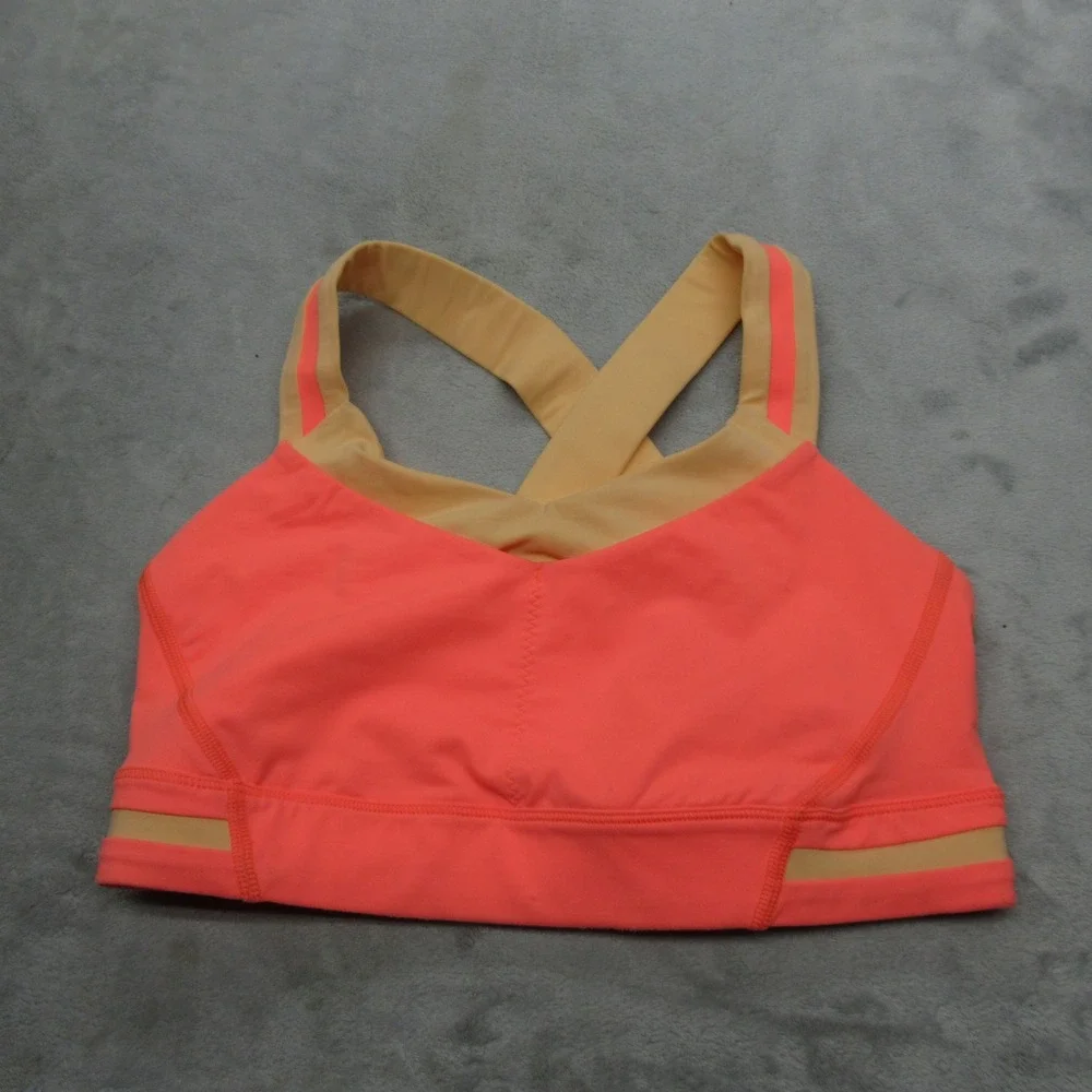 Lululemon Sports Bra Womens 6 Neon‎ Salmon Criss Cross Back Removable Pads Yoga